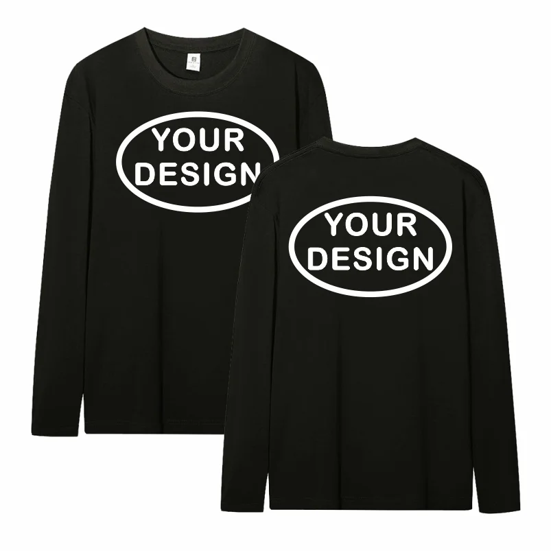 

New Spring Festival Long Sleeved T-shirt LOGO Custom Embroidered Print Solid Color O-neck Basic Top Plus Size T-shirt