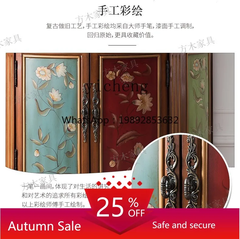 

Solid wood American aisle cabinet Semicircular locker Decorated against the wall Side European-style entrance cabinet