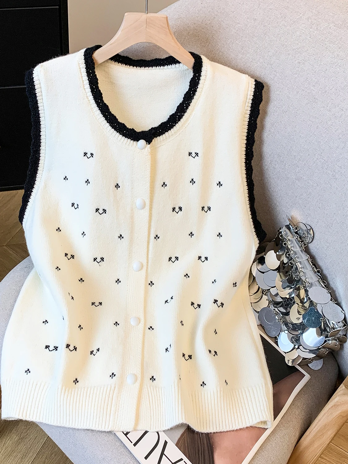 Afslankend gebreid vest Dames vrijetijdskleding Herfst Nieuw Sle Label Verwijderd Faionable Top voor dames Comfortabel ademend