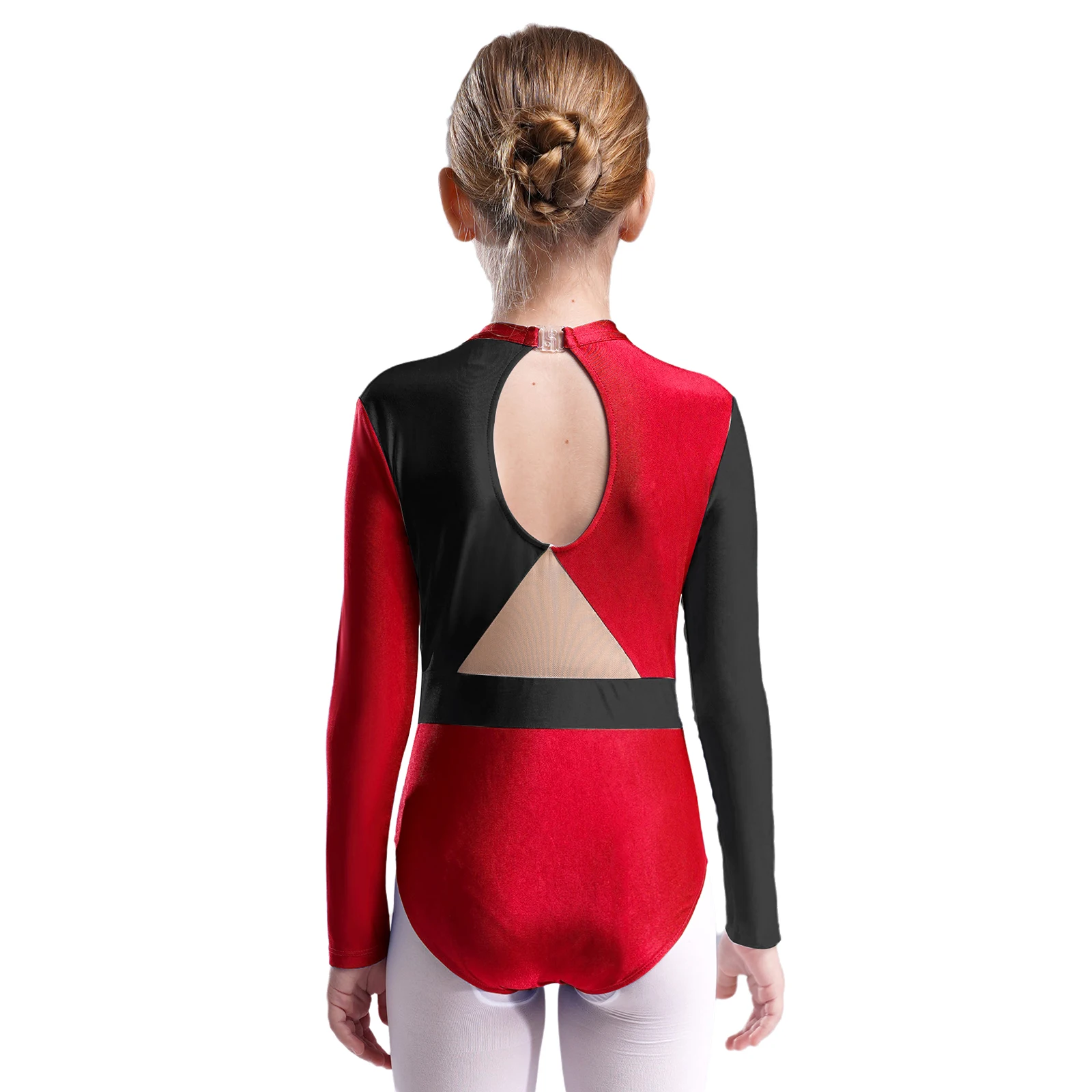 ชุดยิมนาสติกเรียบบุรุษแบบมีประกายวิบวับสำหรับเด็กผู้หญิง ชุดกระโปรงสเก็ตแฟร์มิวทีค ชุดบอดี้สูทบัลเลต์ผ้าตาข่ายซีทรูแต่งผ้าปะติด ชุดฝึกซ้อมเต้นรำ