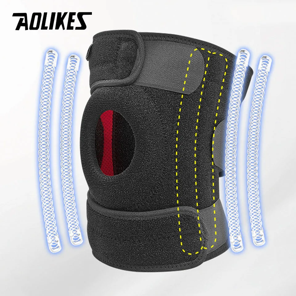 

AOLIKES 1 шт. альпинистский наколенник с 4 пружинами, поддержка велосипедного наколенника, спортивный защитный наколенник для горного велосипеда, бандаж