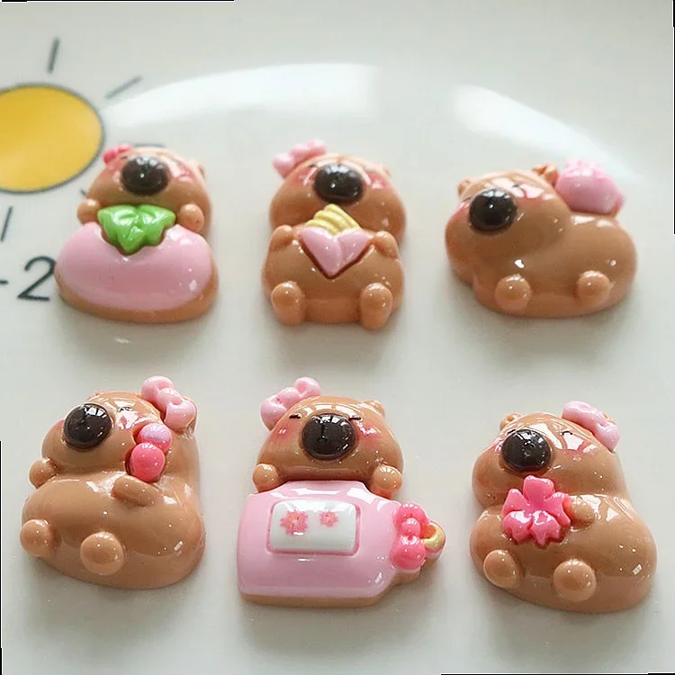 100pcs Wholesale Mini Cartoon Capybara Resin Flatback Resin Charms DIY Scrapbook Phone Case Hairpin Wholesale Miniature Craft