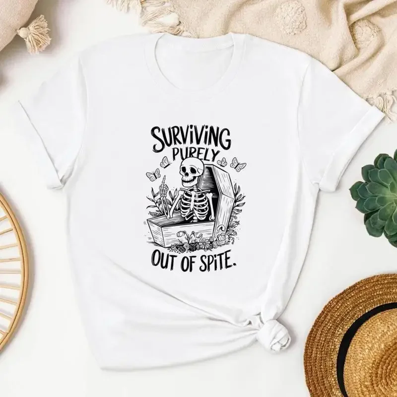 Surviving Purely Out Of Spite Skeleton T Shirt Funny Dark Humor