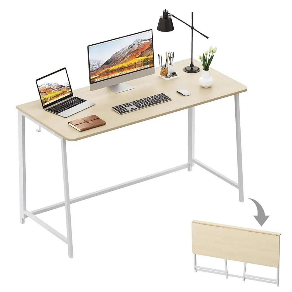 

Folding Desk, Small Foldable Desk 47.2"" For Small Spaces, Space Saving Computer Table Writing Workstation For Home Office,
