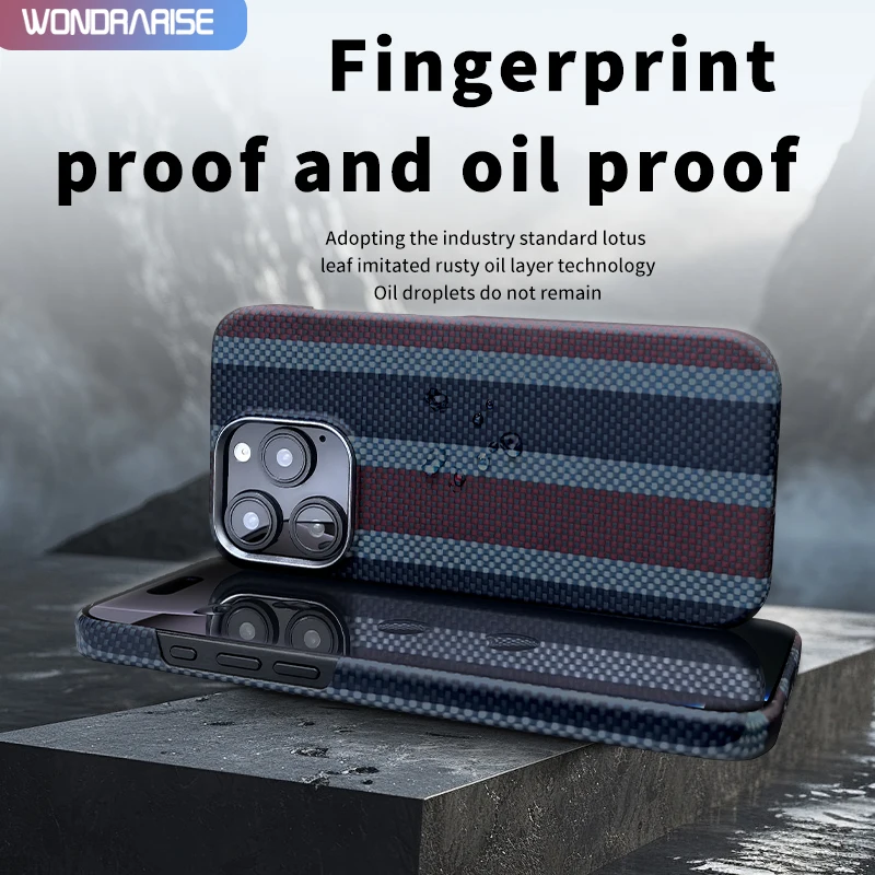 

Shockproof Carbon Fiber Aramid Fiber Magnetic Case for iPhone 16 Pro/Pro Max 3-Color Rainproof Design with Metal Ring