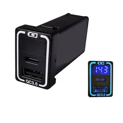 Suitable for Toyota Prado 150 modified QC3.0 type-c voltage display USB car charger