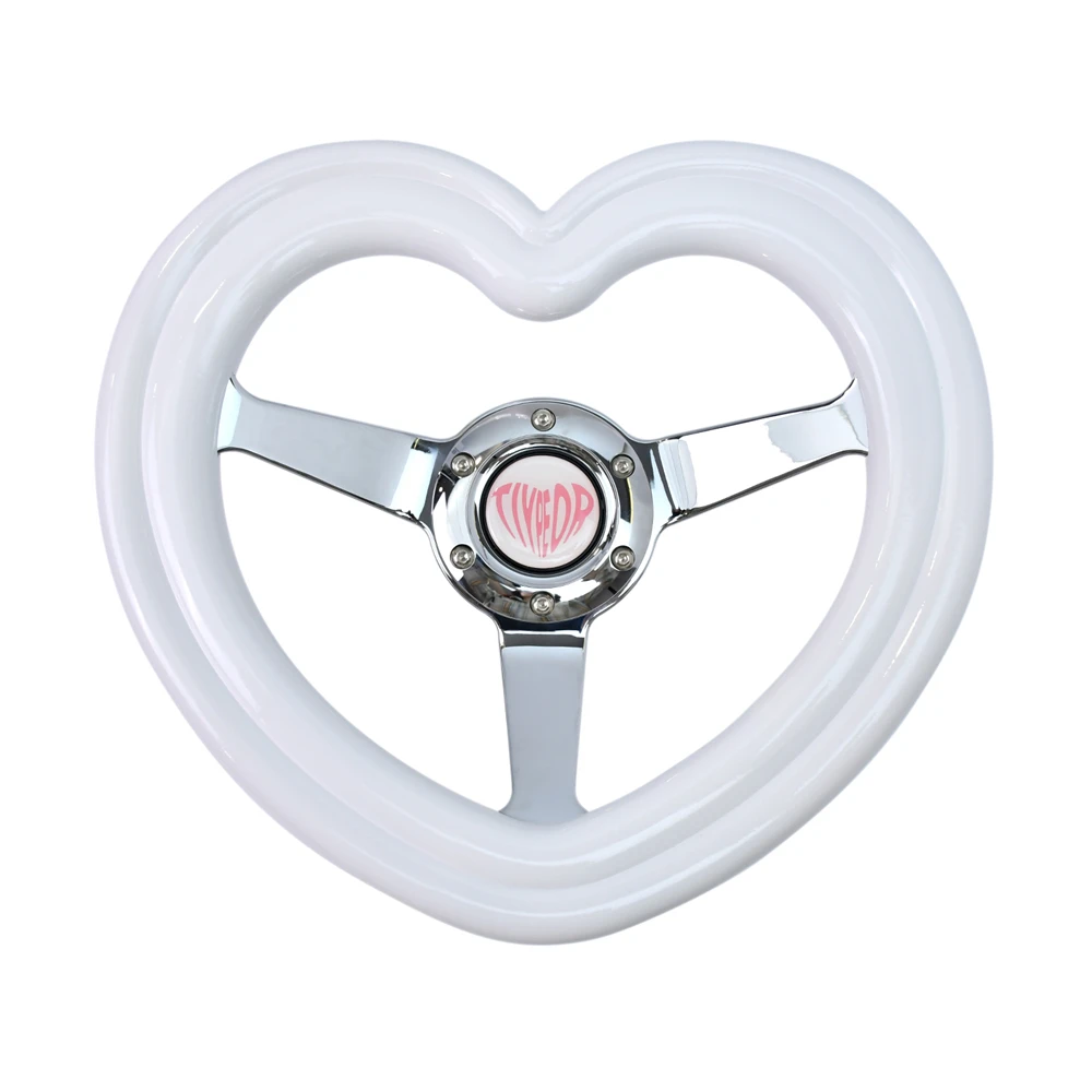

TIYPEOR 320mm White Heart-Shaped ABS Car Steering Wheel with 40mm Deep Dish Diameter Wheel for Performance Driving Experience