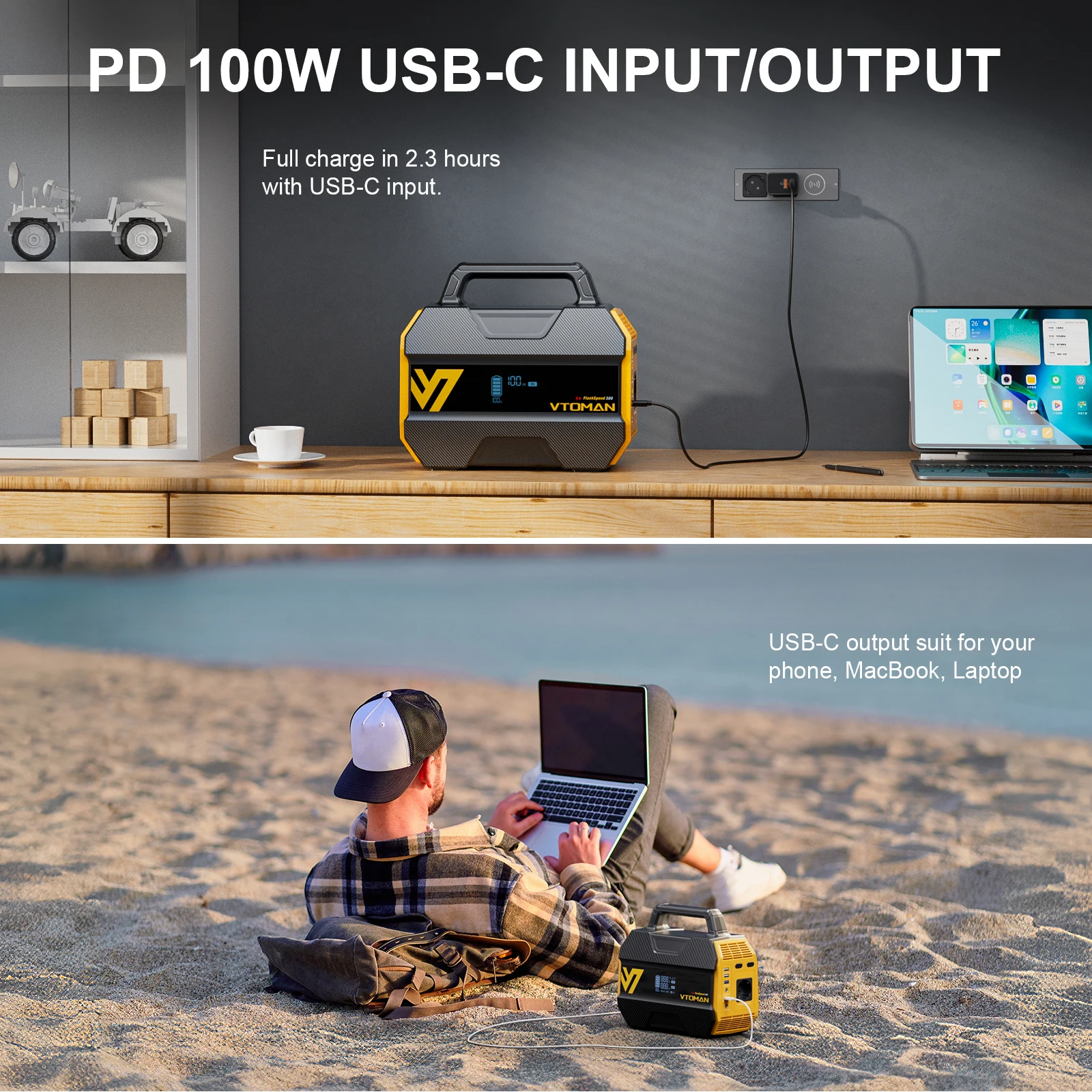 Estación de Energía Portátil VTOMAN FlashSpeed 300, 230Wh/70000mAh LiFePO4, Generador Solar de Onda Sinusoidal Pura, Fuente de Energía Móvil para Campamentos, Viajes, Autocaravanas, Vida en Van y Cortes de Energía en el Hogar.
