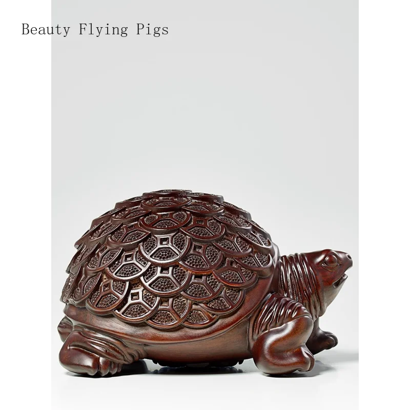 

1PCS ebony wood carved golden turtle ornaments home living room solid wood small animal decoration crafts