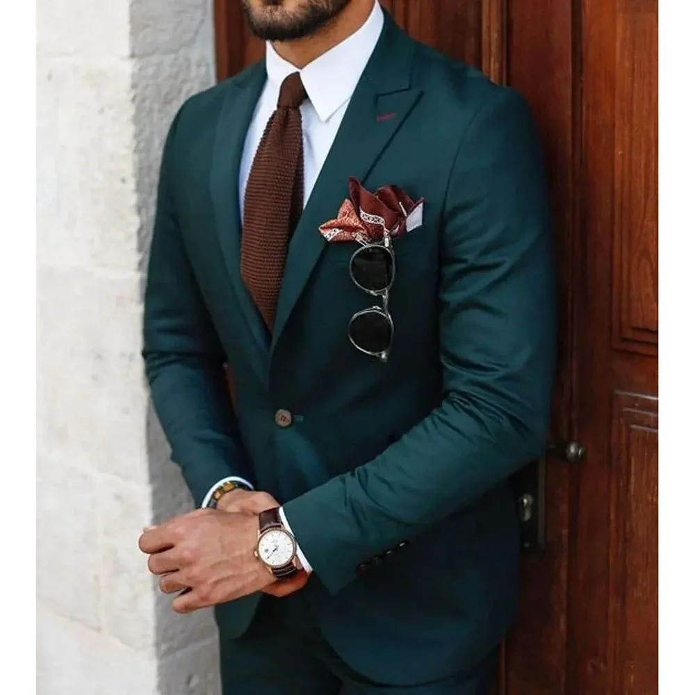 New Arrival Solid Men Suits Two Piece Fashion Business Casual Daily Formal Wear Chic Wedding Groom Tuxedo Slim Costume Homme