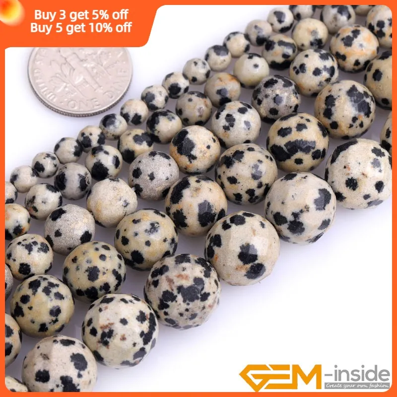 Natural Stone Bracelet Beads Dalmatian Dalmation Jaspers Round Bead For Jewelry Making Strand 15 Inch Smooth Frosted Faceted