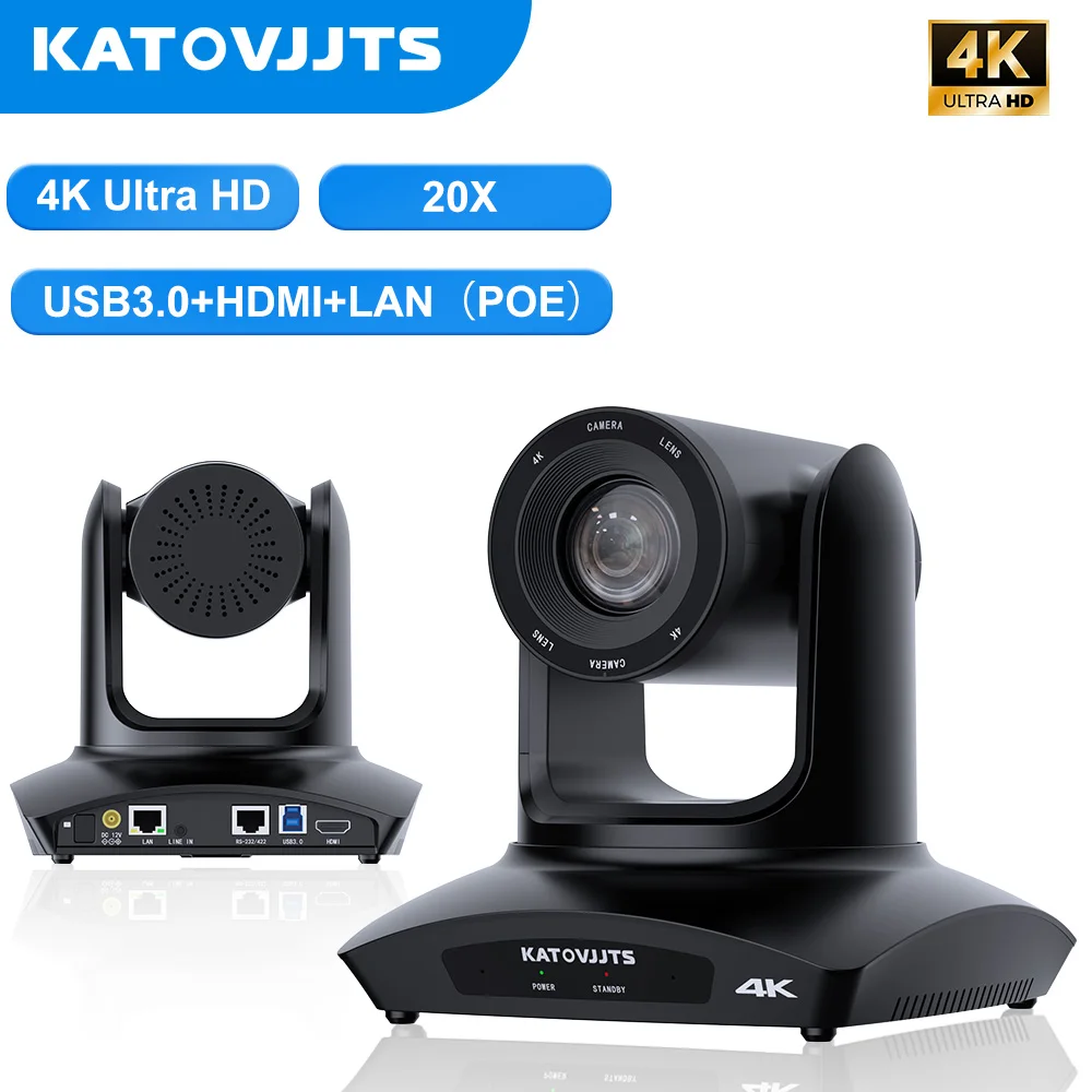 

KATOVJJTS 4K 20X PTZ Camera USB3.0 HDMI LAN POE Conference Camera For Church Live Streaming AI Framing Outdoor Video Camera