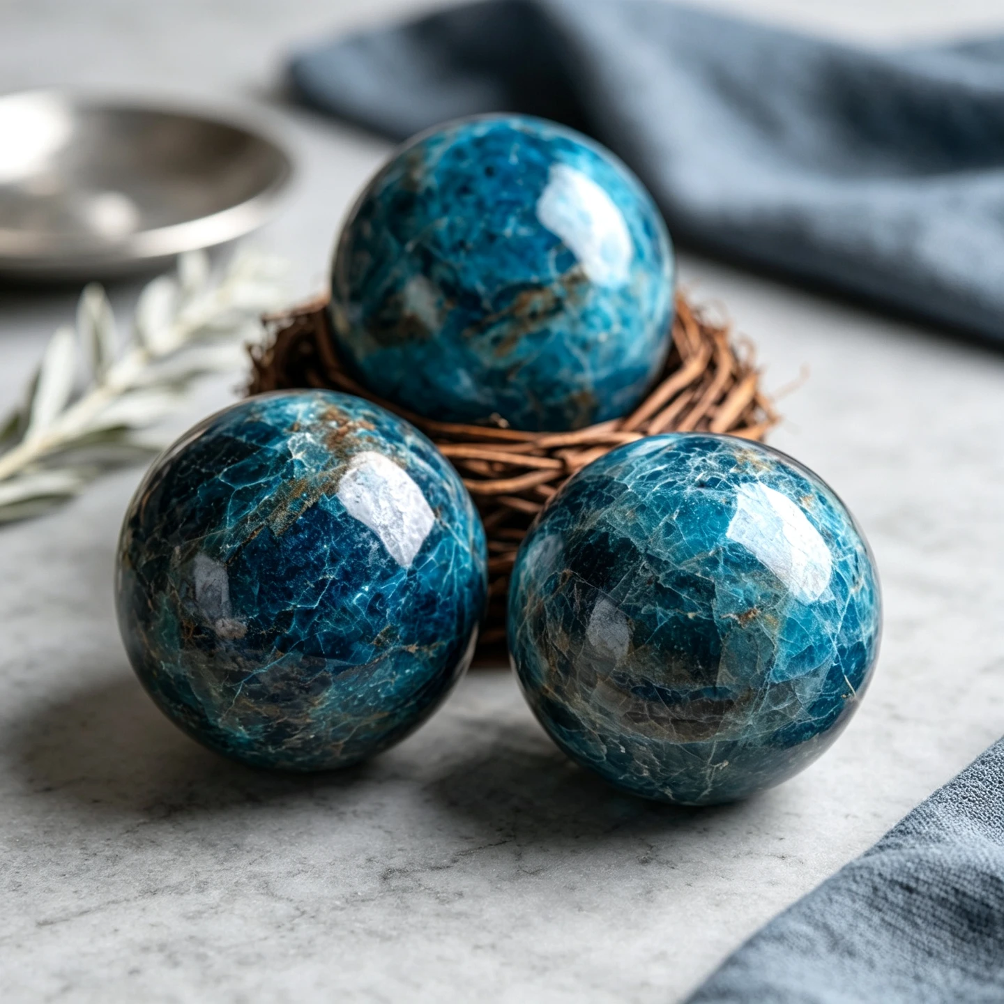 1pc Natural Blue Apatite Crystal Sphere | 1.57-1.77 in | Polished Blue Crystal with Unique Mineral Patterns