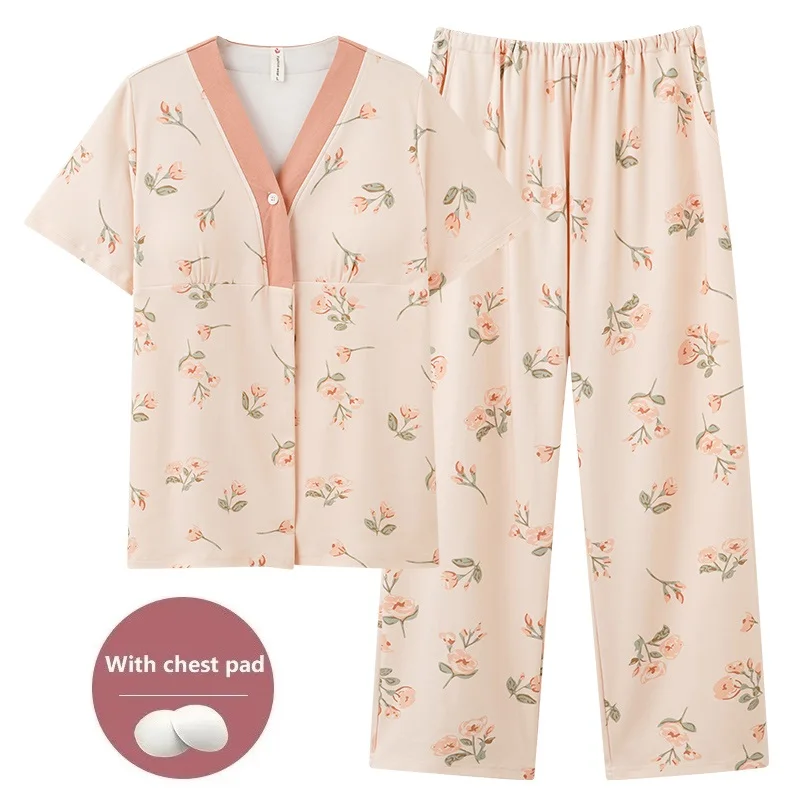 مع منصات الصدر قصيرة الأكمام النساء الحوامل منامة متماسكة بعد الولادة أزياء الحبس خدمة المنزل مجموعة ملابس الرضاعة الطبيعية