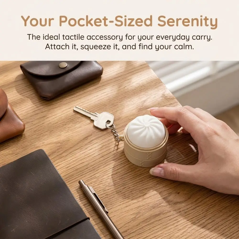 Soft Simulation Dumpling Keyboard Keychain Weave Pattern Portable Design Steam Bun Pendant Crisp Click Sound