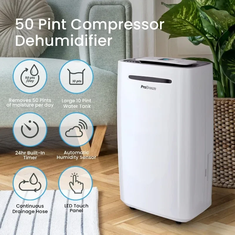 Pro Breeze  Pint Dehumidifier Dehumidifiers for Home Large Room Humidity Sensor Continuous Drainage Hose