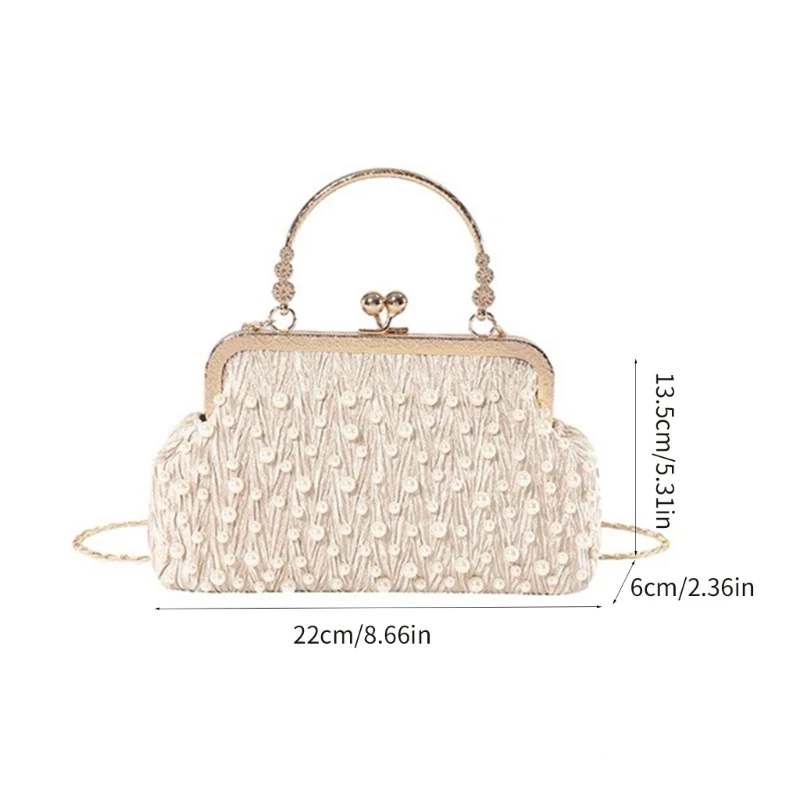 E74B Women\'s Fashion Evening Clutch Handbag Embellished Evening Party Purse with Metal Chain Shoulder Bag