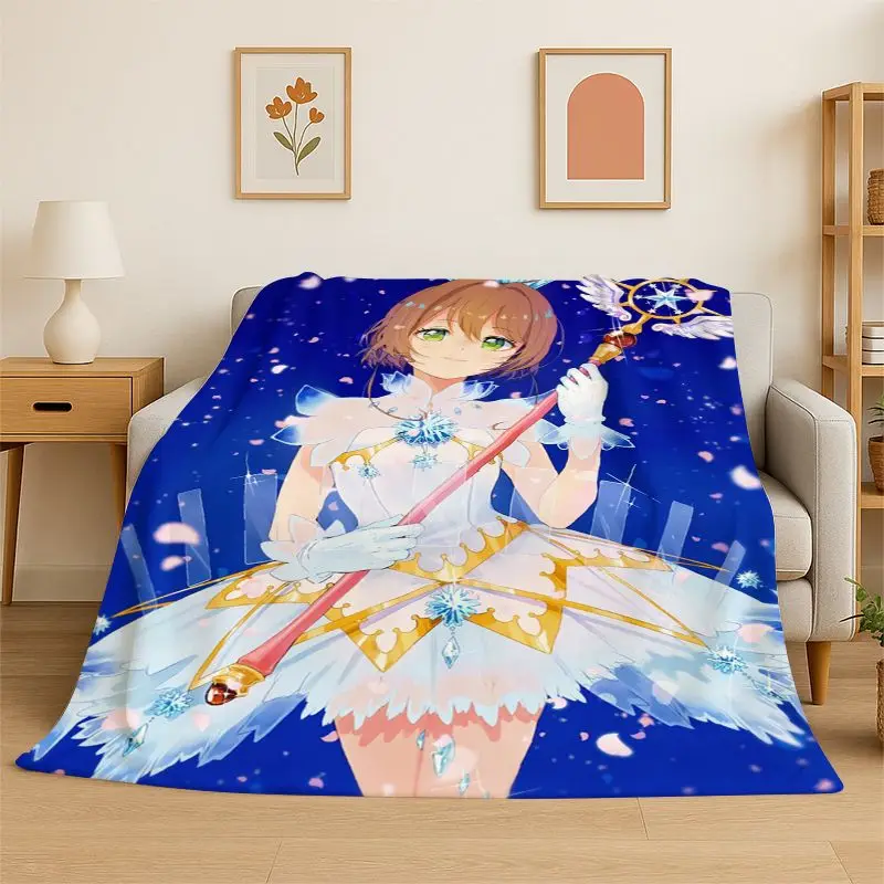 Cute Sakura Card Captor Girl Cartoon Flannel Blanket,Ultra Soft Warm Plush Throw for Home Bedroom Bed Sofa Cover Office Picnic