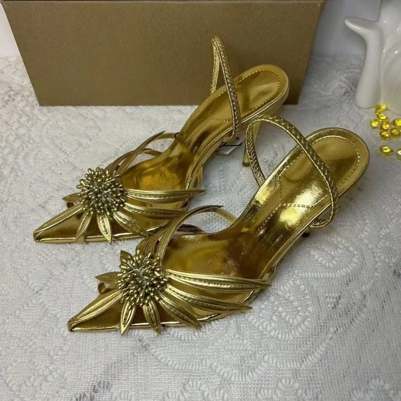 

Open Toe Elegant High Heels Wedding Women Party Shoes Novelty Flower Decoration Black White Stilettos 2026 Summer Ladies Sandals