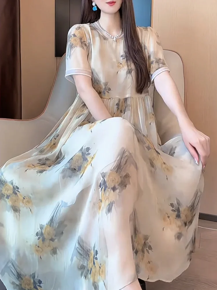 

Новая летняя юбка А-силуэта в корейском стиле с цветочным принтом, увеличенный размер, модная, длинная, свободная