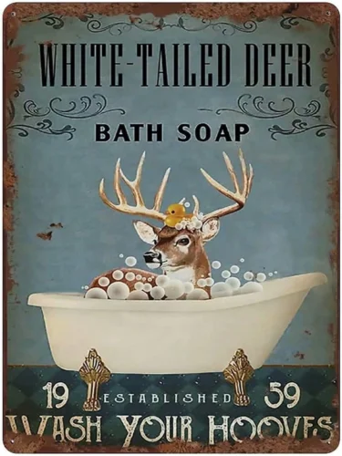 White Tailed Deer Bath Soap Bathroom Metal Tin Sign,Wash Your Hooves Woman Cave