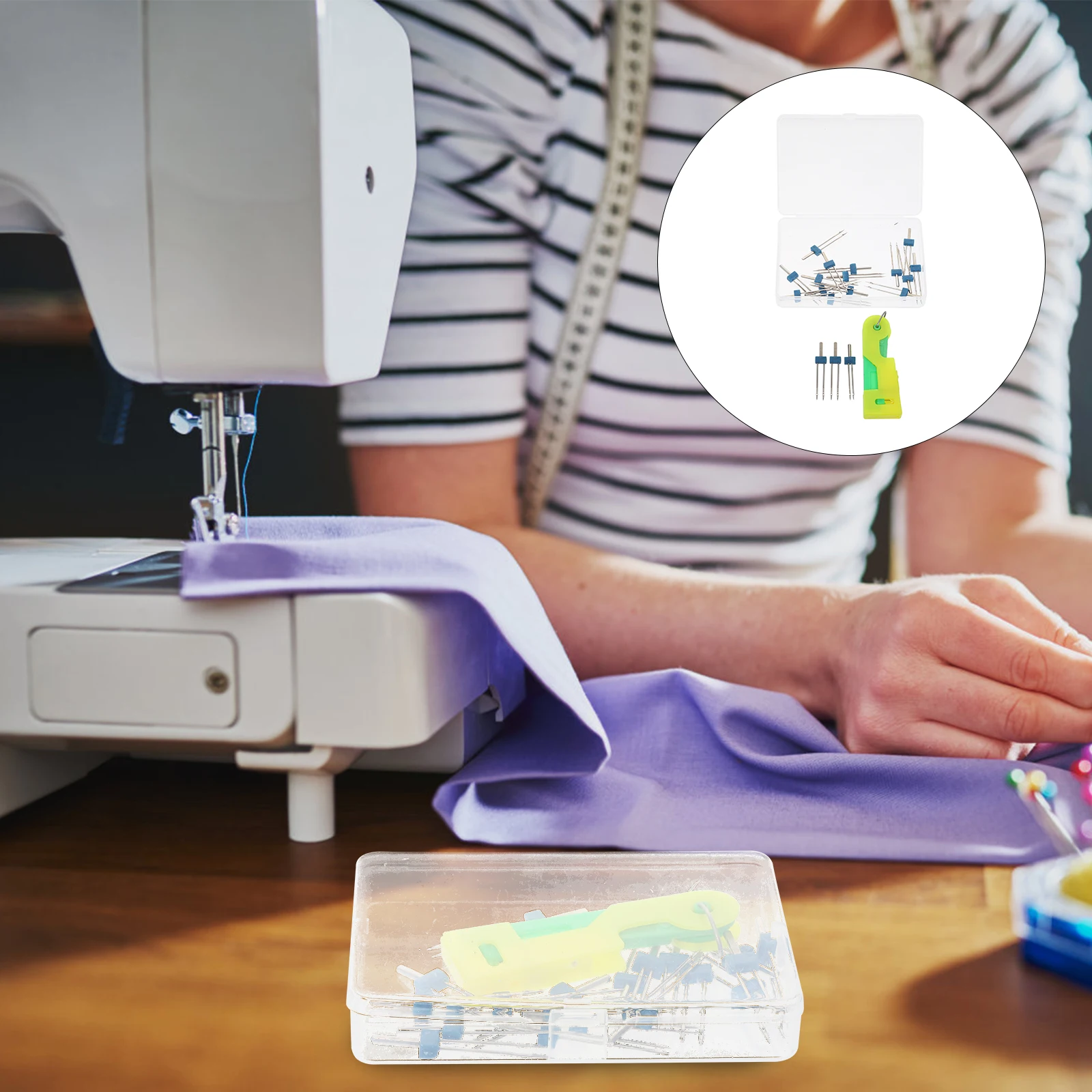 

Pre Threaded Sewing Machine Twin Needles Double Pin Storage Box H Sewing Supply Durable Efficient Craft Accessories