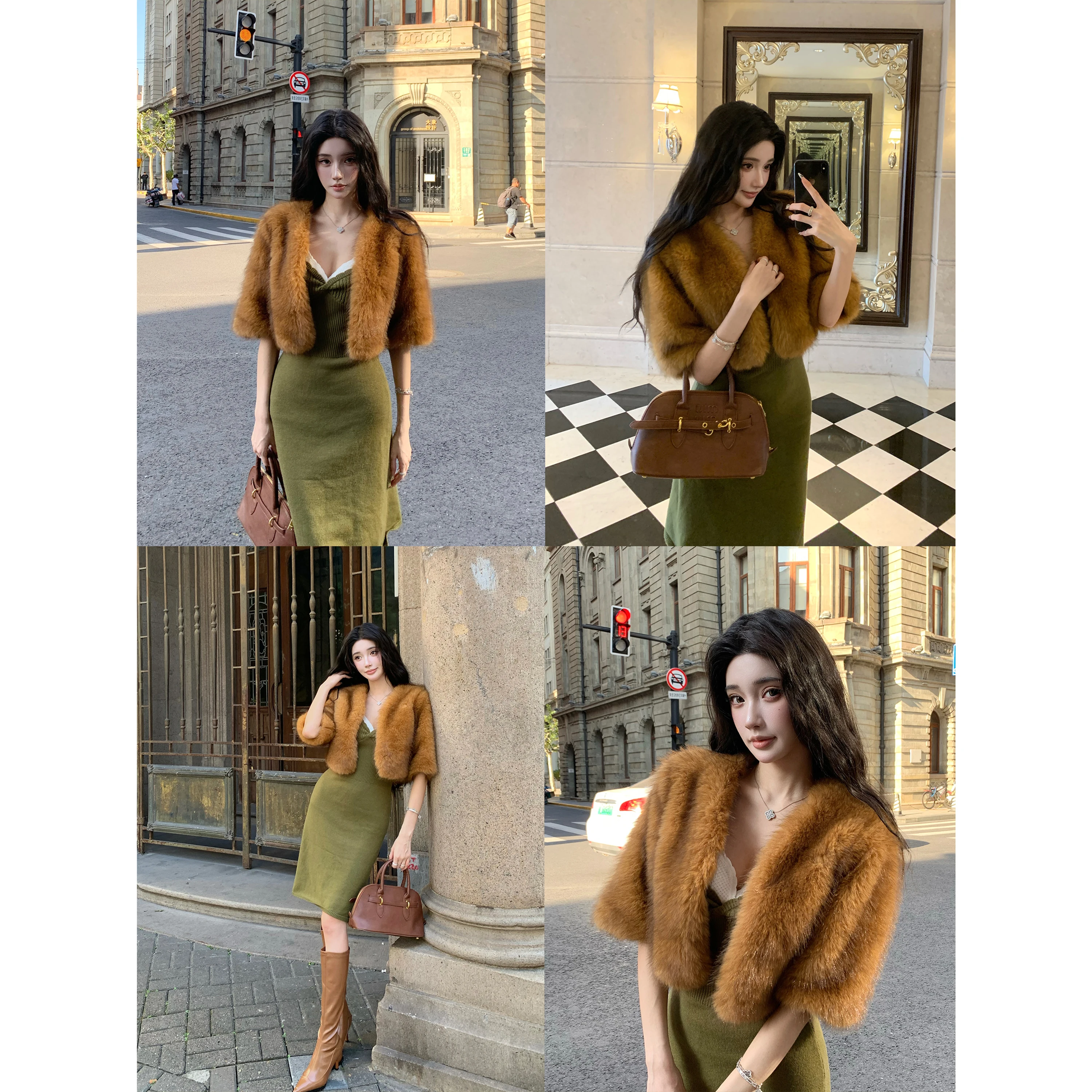 Ultra Short Slim Faux Fox Fur Short Faux Fur Winter New Rich Girl Slim Fuzzy Women's Coat