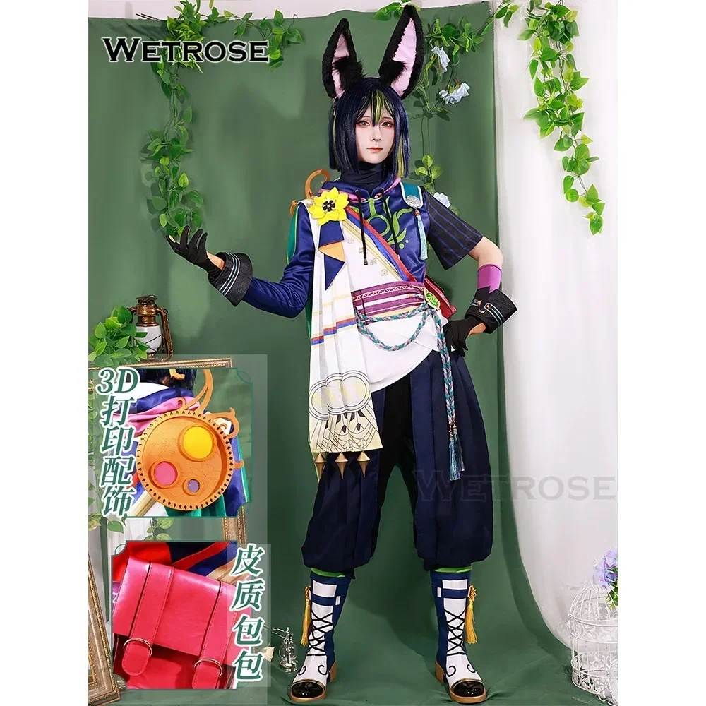 【Wetrose】Disfraz de Cosplay Tighnari SSR Genshin Impact Sumeru Fox Тиг eesри Tainari Tinari, conjunto completo de peluca con cola de oreja para Halloween