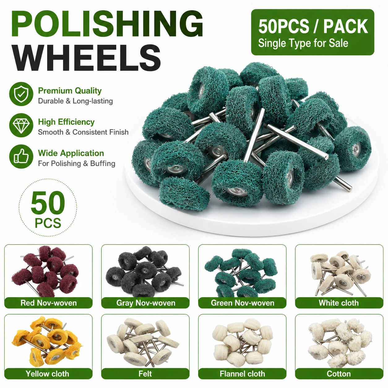 50Pcs/bag Dental Dental Polishing Brush Wheel 2.35mm HP Shank Wool Goat Cotton Black Buff Dentistry Odontologia Prophy Brushe