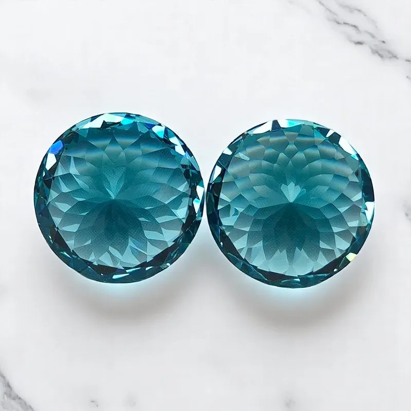 Lab Grown Paraiba Round Shape 100 Faceted Cut Lab Created Sapphire Gemstone Jewelry Making Materials Selectable  Certificate