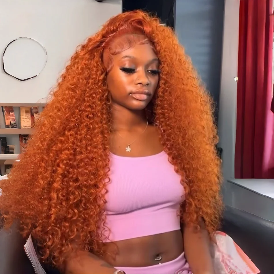 

Парик с цветным кружевным фронтом Ginger Orange 350, глубокая волна, кудрявый, из натуральных волос, с HD-кружевом, для женщин