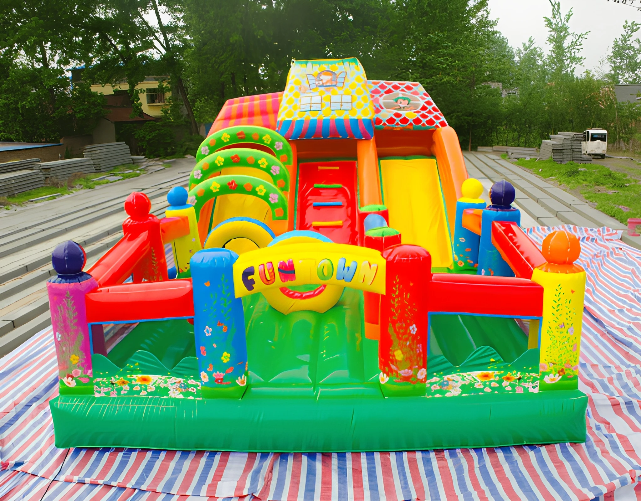 Commercial 5x8m Inflatable Bounce House with Slide Climbing Wall Giant PVC Jumping Castle for Kids Outdoor Party Rental Use