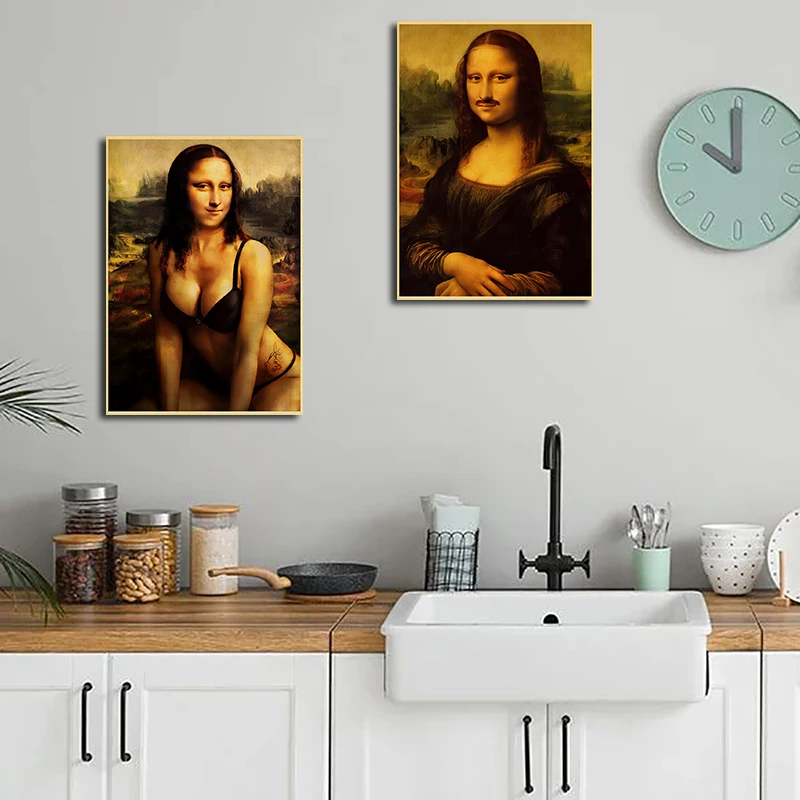 Mona Lisa Funny Photo Famous Poster Wall Chart Print Posters Home Living Bed Room Decor Bar Cafe Picture Frameless Wall Painting