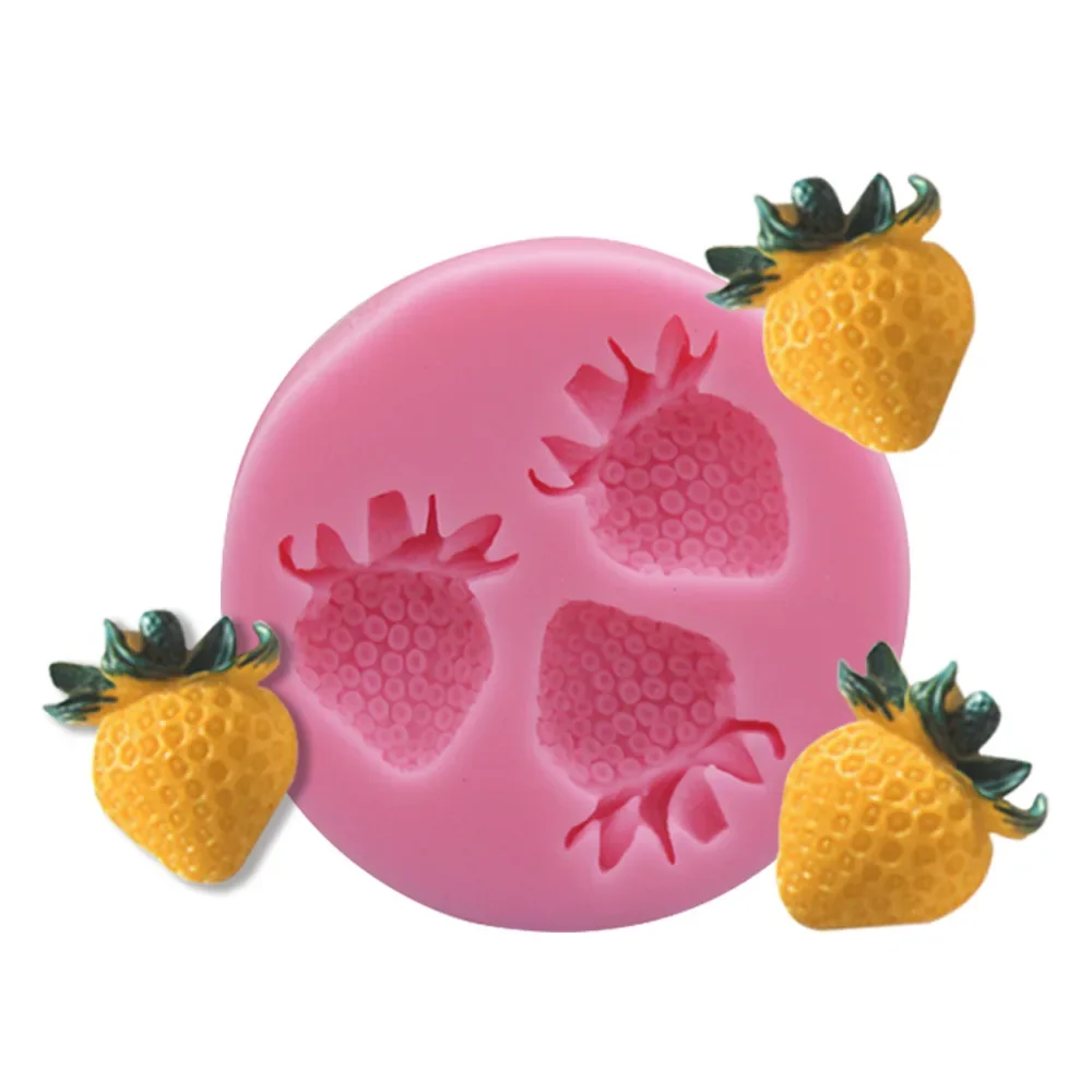 

Strawberry Silicone Mould Fondant Cake Chocolate Jelly Candle Soap Making Mold DIY Baking Circular 3-hole Small strawberry mold