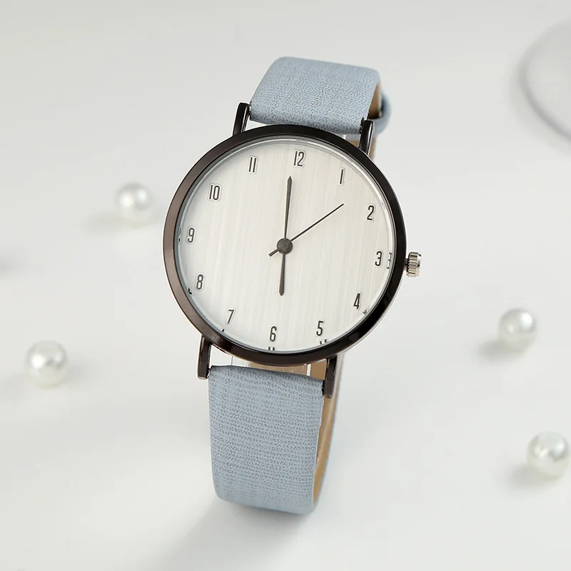 Montres à cadran rayé minimaliste pour femmes, bracelet en cuir PU, plusieurs couleurs, montres-bracelets à quartz avec chiffres arabes