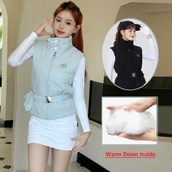 Blktee 2024 Golf Winter Women's Sleeveless Jacket Windproof Warm Golf Vest Slim Waist Sports Vest Coat Thicken Cotton Down Top