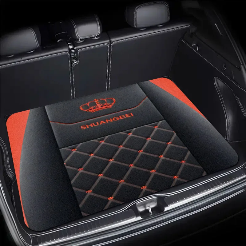 

Universal Car Floor Mat Luxury Black Red Crown Embroidery Quilted Leather Non-Slip Waterproof Auto Carpet for Sedan SUV Interior