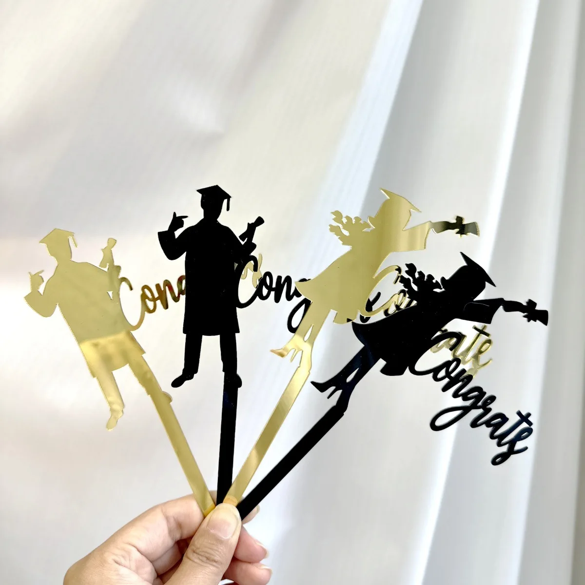 Angel Wings Graduation Cake Topper Gold Acrylic Certificate Student Party Gift Graduation Ceremony Cake Topper Dessert Decoratio - view 4
