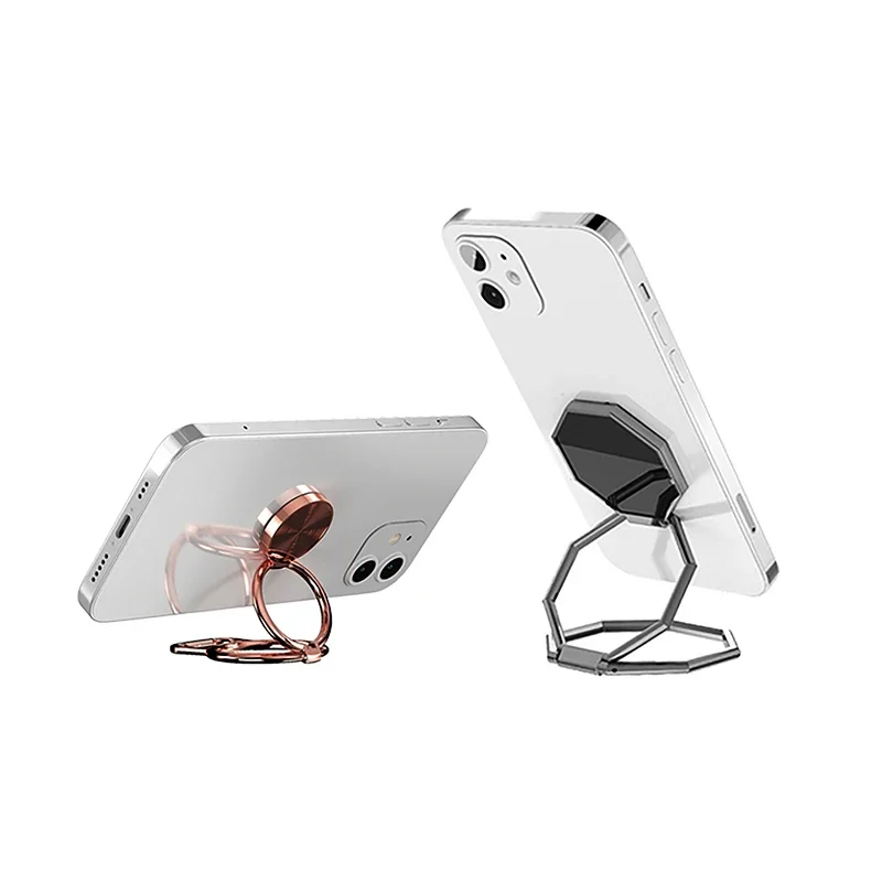 Metall faltbarer Telefon halter 360-Grad-Drehständer Doppel fingerring runder Handy Universal tragbarer Metallst änder – Detail 3