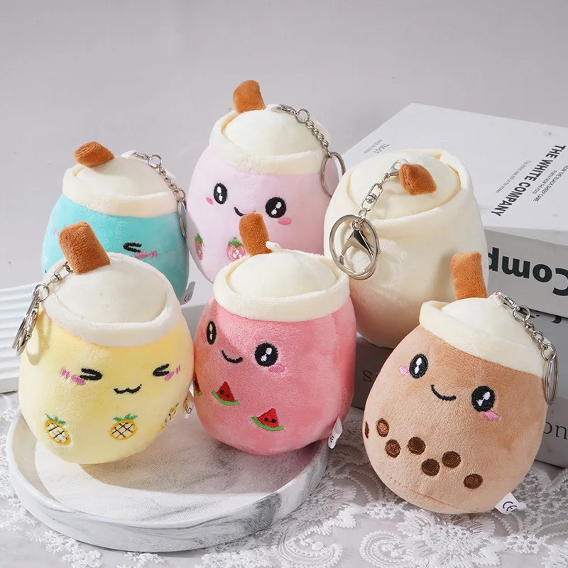 Kawaii Tazza di tè al latte Bambola carina Piccolo ciondolo Simulazione Tè al latte Schlüsselanhänger Peluche che respira Portachiavi per auto Regalo di Natale
