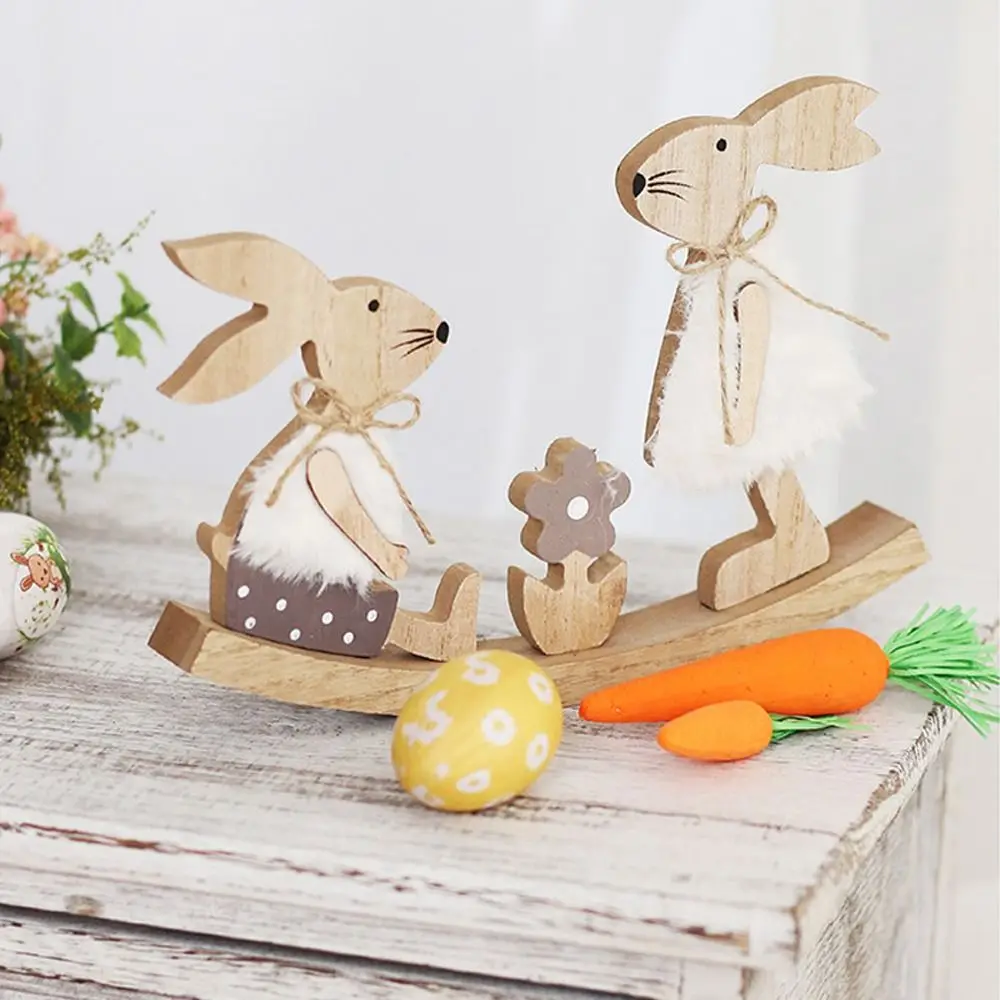 Cute Wooden Seesaw Rabbit Ornament Household Decor Easter Bunny Door Hanging Sign Easter Hanging Pendant Happy Easter Party