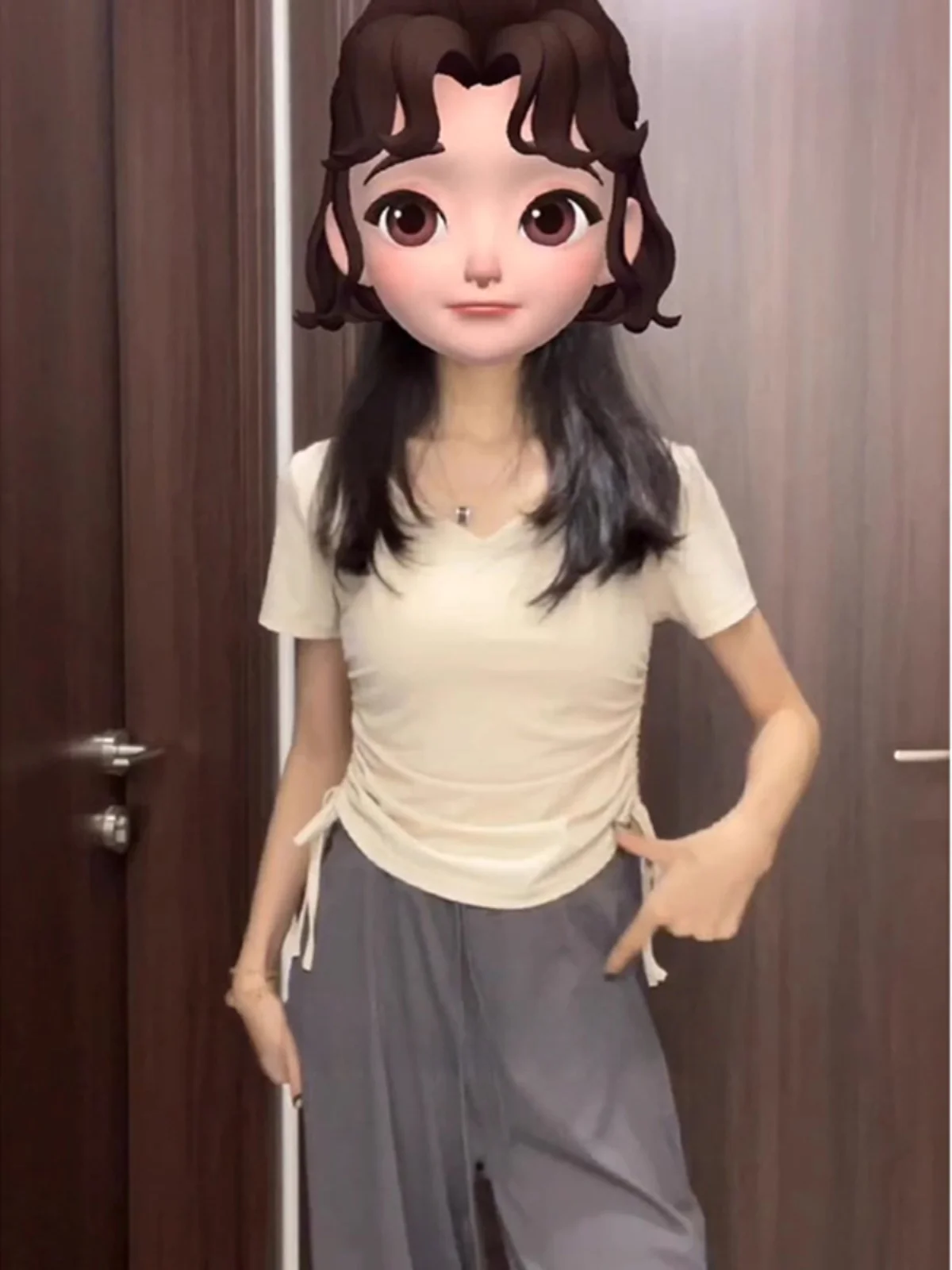 Slim Fit Short Sleeve T-Shirt Women's Summer New Style Irregular Shoulder Design Korean Version Commute Style V-neck Short Le...
