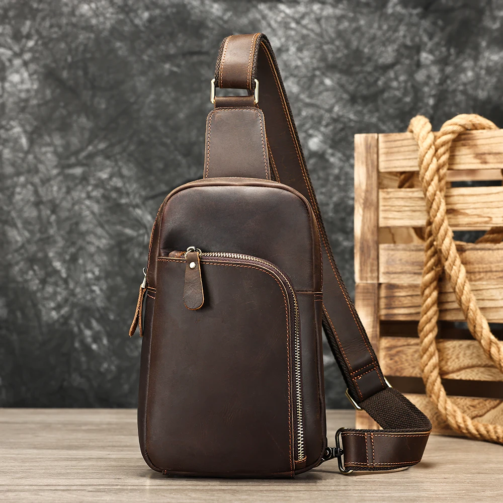 

Genuine leather crossbody bag, adjustable shoulder strap, multi-layer zipper storage, recommended portable bag for men