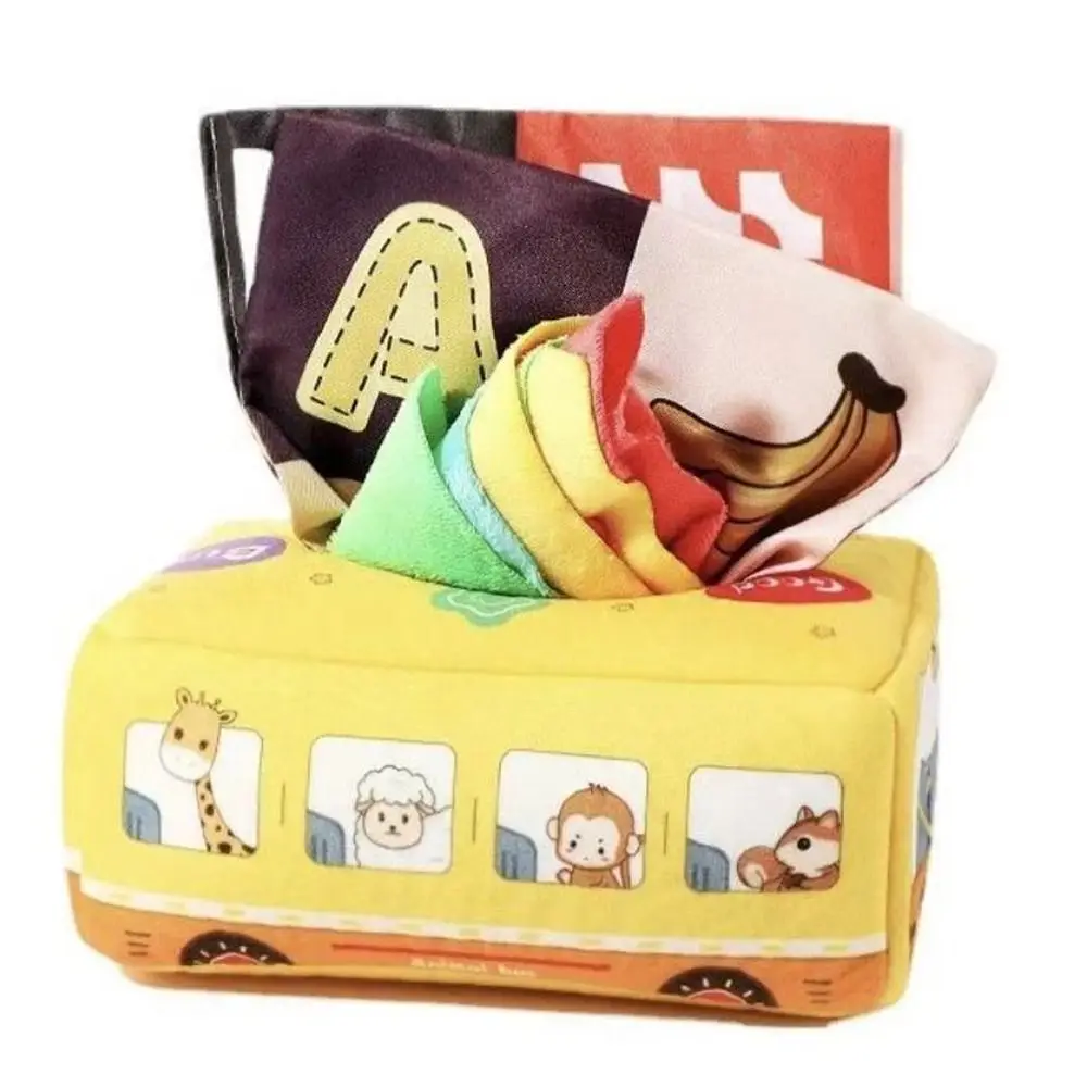 Montessori Tissue Box Speelgoed Zacht en scheurbestendig Rits Doek Boek Speelgoed Niet-vervagende Cartoon Patroon Doek Tissue Box