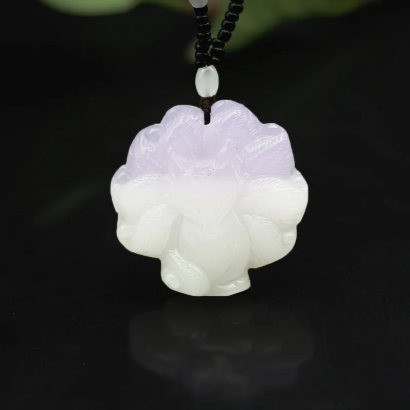 

Natural Color Jade Hand-Carved Nine-tailed Fox Pendant Necklace Fashion Charm Jewelry Gemstone Chinese Amulet Gifts for Women