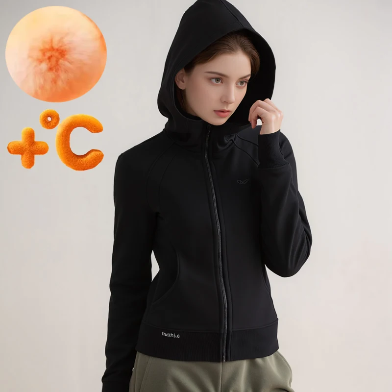 

Winter Women's Stand Collar Fleece Sports Jacket Slim Fit Waist Cinching Gym Wear Elastic Thickened Warm Athletic Top Outdoor