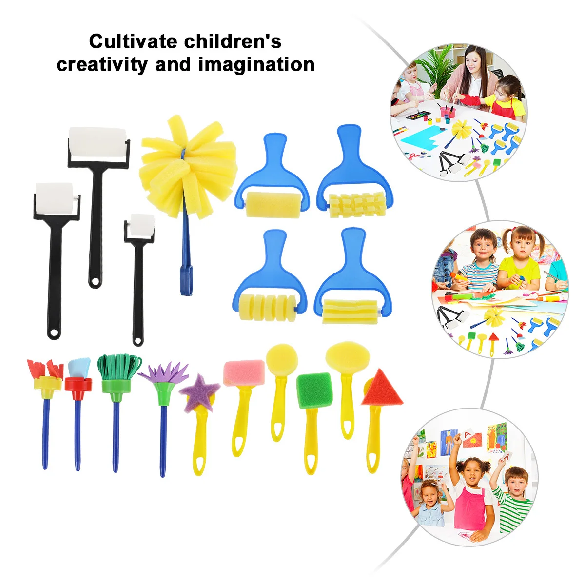 

1Set Paint Sponge Roller Brush Set Handle Included for Large Area Painting Art Supplies DIY Drawing Tools