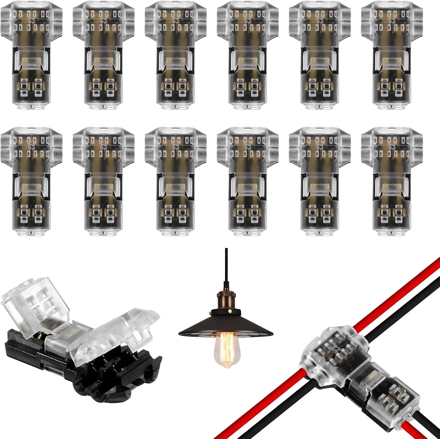 20 Stück T-Tap Drahtverbinder 3-Wege 2-Pin Niederspannungs-Kabelverbinder für 18-22 AWG Schnellverbinder Lötfreie Kabelverbindungen