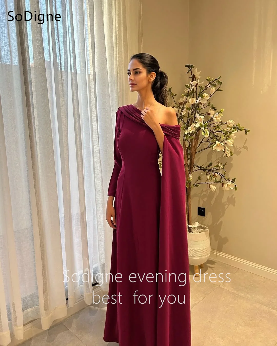 SoDigne Elegante One-Shoulder-Abendkleider, Burgunderrot, A-Linie, Partykleid, 2025, formelle Bänder, Ballkleider, individuell gestaltet