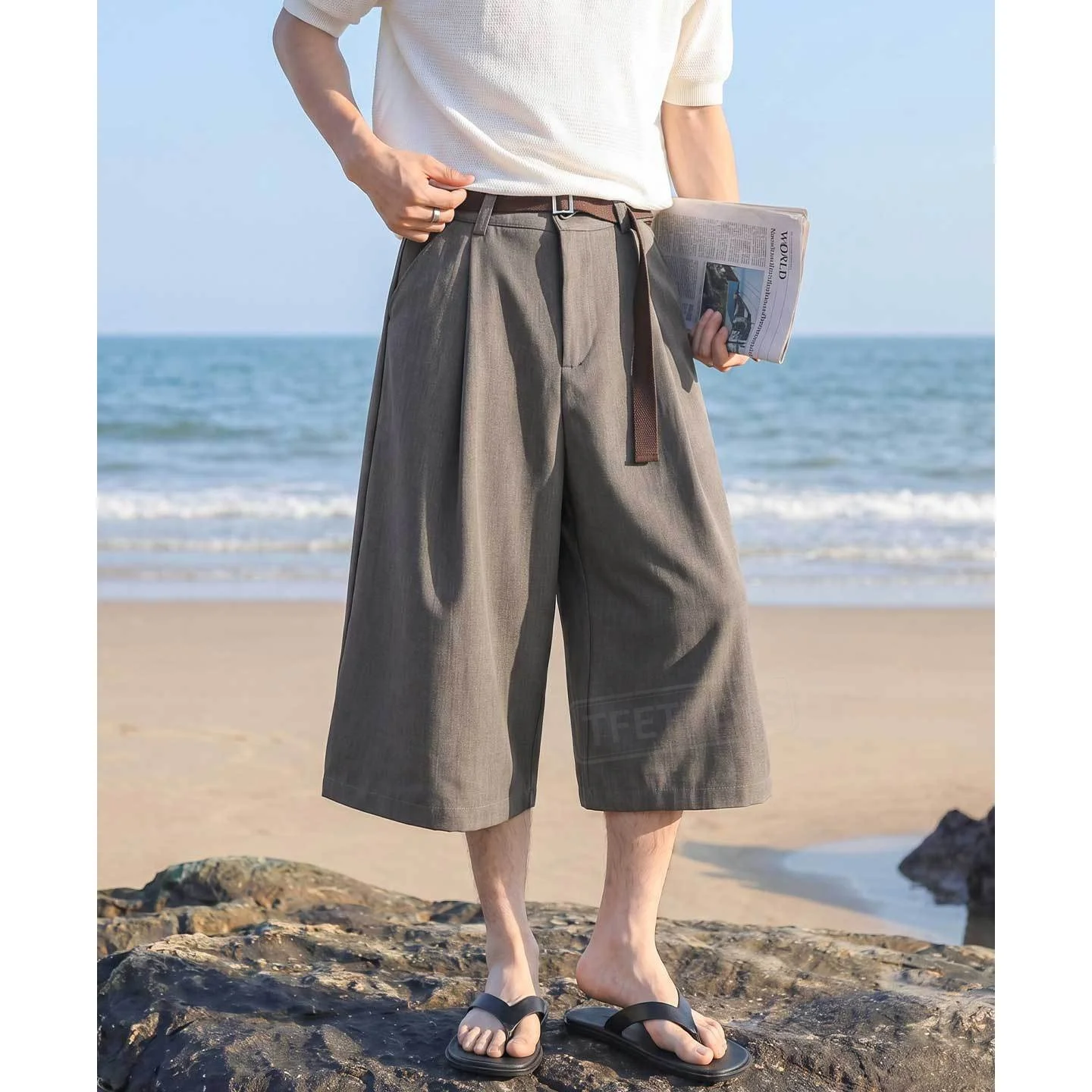 TFETTERS 2026 Summer American Retro Vintage Pants Loose Fit Straight Leg Colorblock Oversized Polyester Office Daily Wear Men